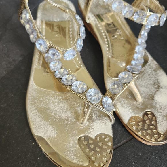 Two Pairs Gold Sandals with Rhinestone Embellishments - Picture 3 of 4